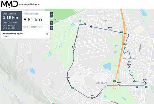 Image of an example route mapped out on map my distance .com